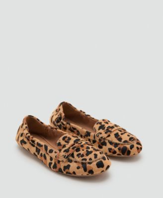 MANGO - Women's Leopard-Print Leather Moccasins