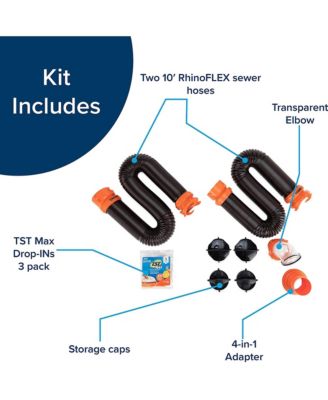 RhinoFLEX 20 Foot RV Sewer Hose Kit with Pre Attached Bayonet Fittings