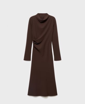 MANGO - Women's Draped Neckline Ruched Dress