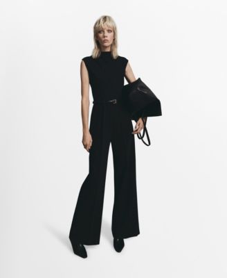 MANGO - Women's Draped Neck And Belt Jumpsuit