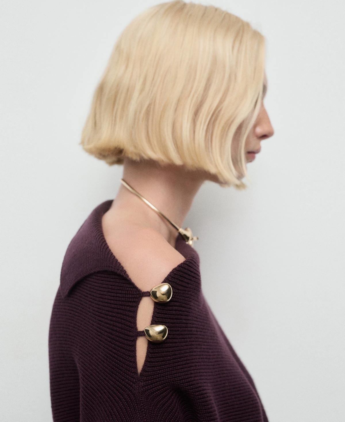 Mango Women's Asymmetrical Neck And Jewel Buttons Sweater In Brown