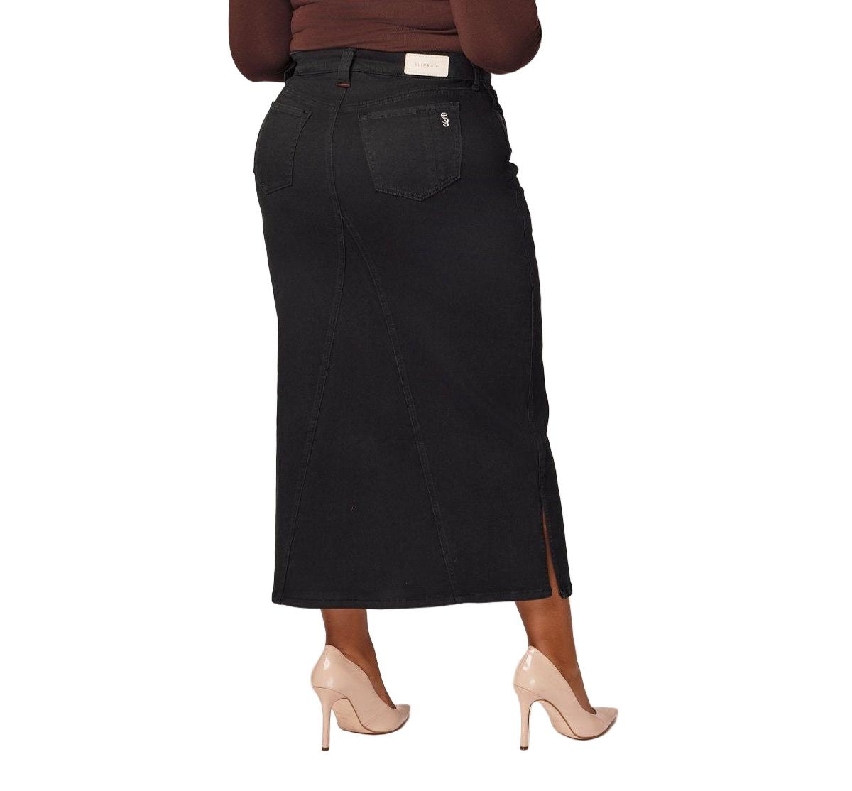 Slink Jeans Women's Color Maxi Skirt with side vents - Black