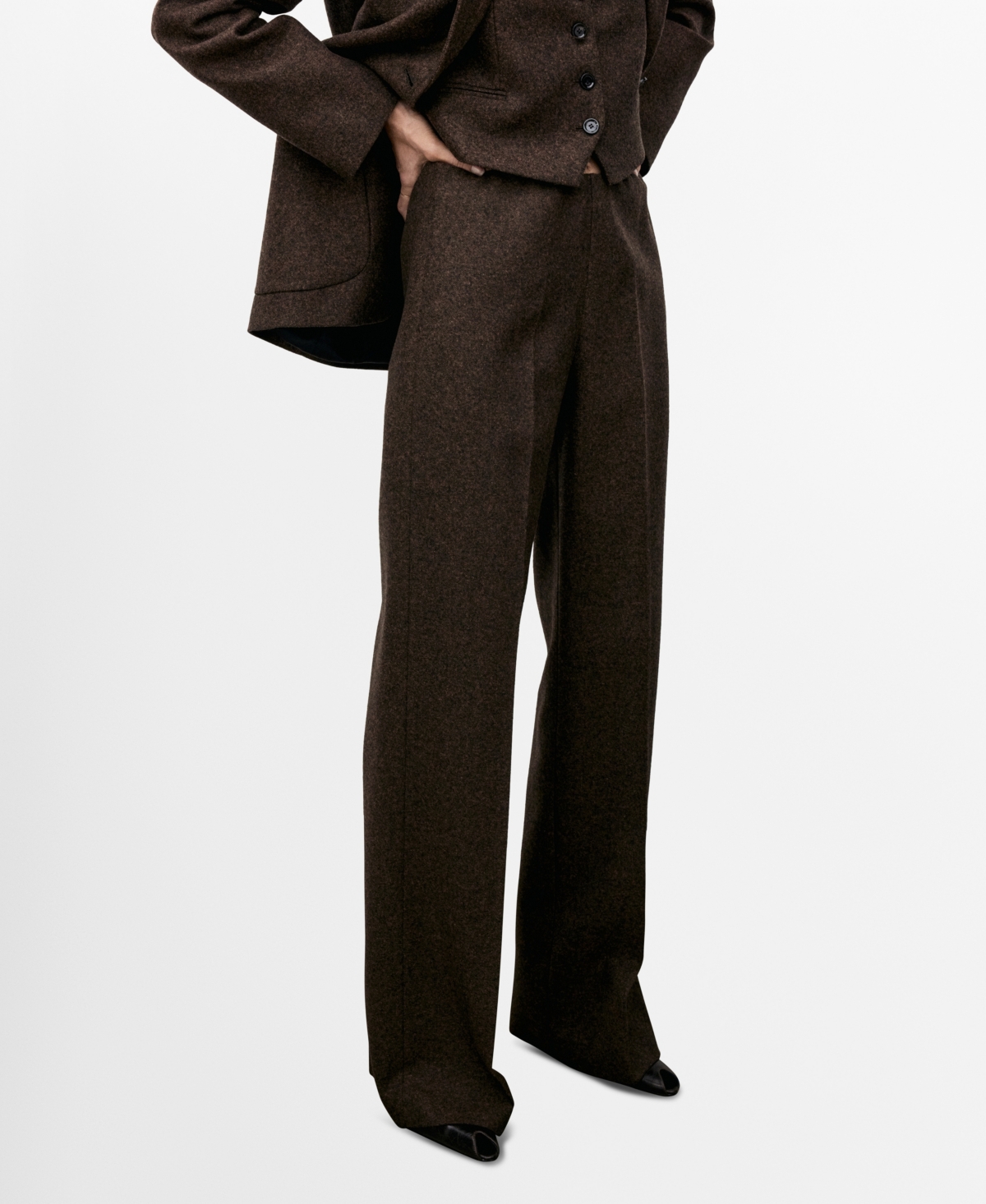 Mango Women's Speckled Wool Trousers In Brown