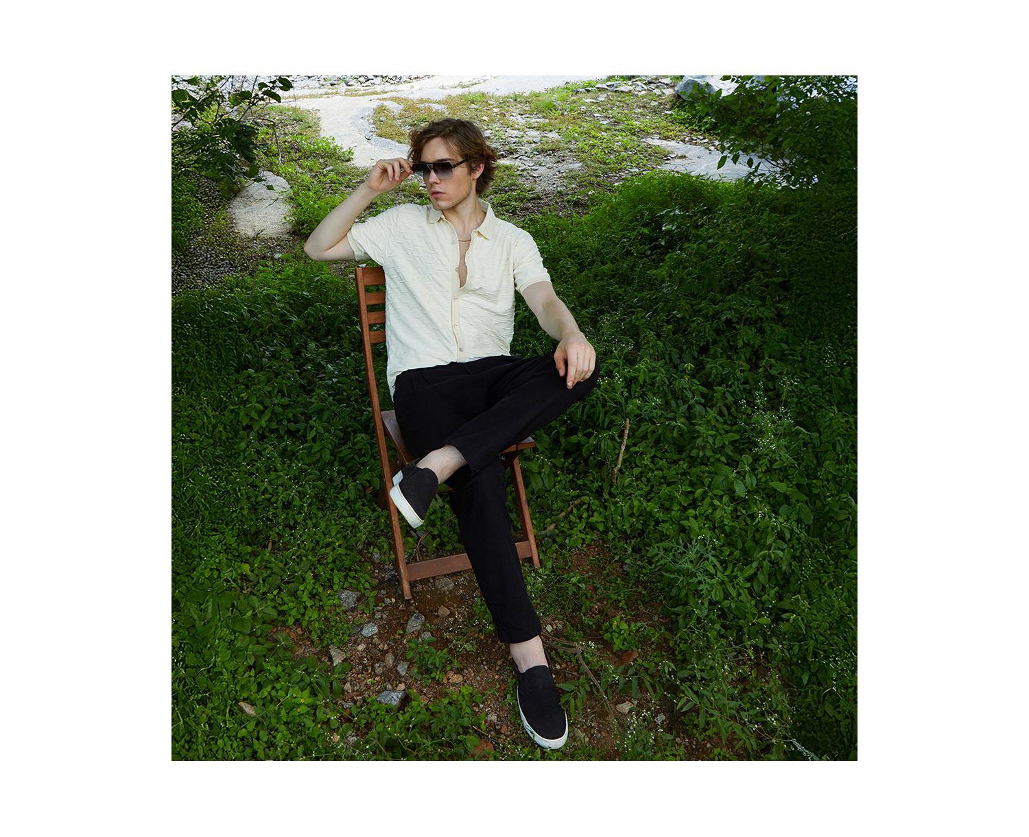 Men's Solid Creased Knit Shirt