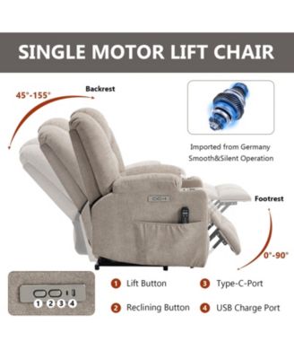 Power Lift Recliner Chair with Massage and Heat Heavy Duty Motion Mechanism with USB and Type C Ports