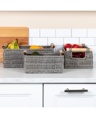Decorative Woven Baskets, Set of 3, Grey
