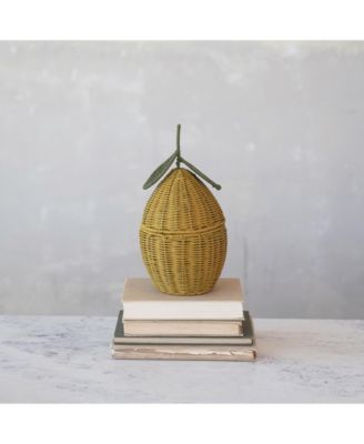 Hand-Woven Rattan Lemon Shaped Basket with Lid