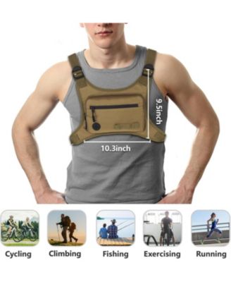 Lightweight Running Chest Pack: Outdoor Sports Vest Bag with Phone Holder for Cycling, Hiking, Workout, Skiing - Men & Women (Mocha