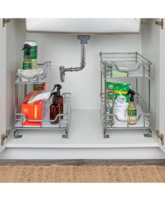 Glidez Steel Pull-Out Storage Organizer with Plastic Liners, 2-Tier Design, Chrome