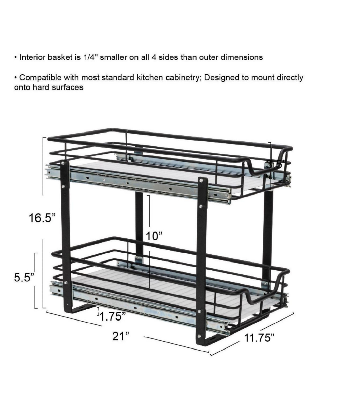 Household Essentials Glidez Multipurpose Steel Pull-Out Storage Organizer, 2-Tier Dual-Slide Design, Black