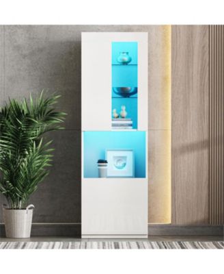 Storage Cabinet with LED Lights Tall Pantry Cabinet with Acrylic Door and Tempered Glass Shelves