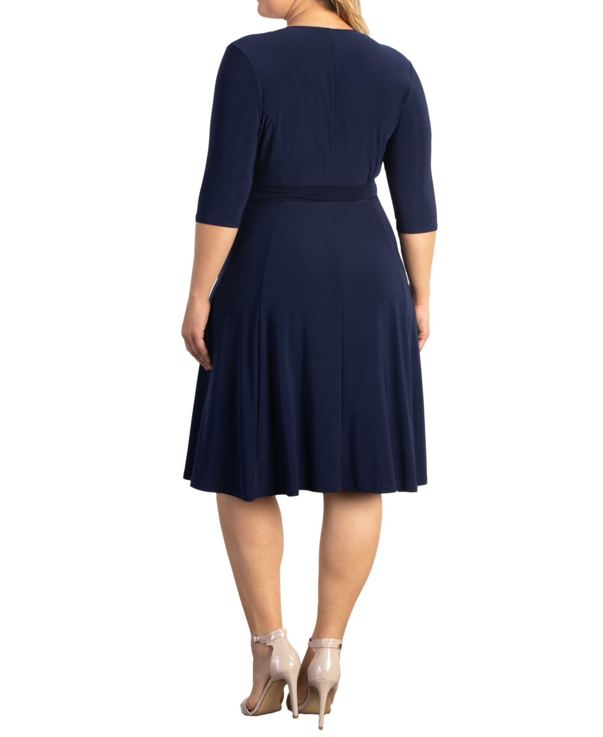 Kiyonna Plus Essential Wrap Dress with 3/4 Sleeves
