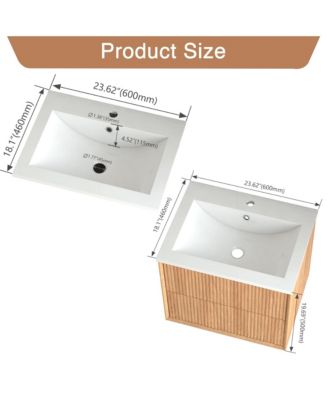 24&#39;&#39; Floating Bathroom Vanity Set, Wall Mounted Solid Wood Bathroom Cabinet with 2 Storage Drawers,White Resin Integrated Basin