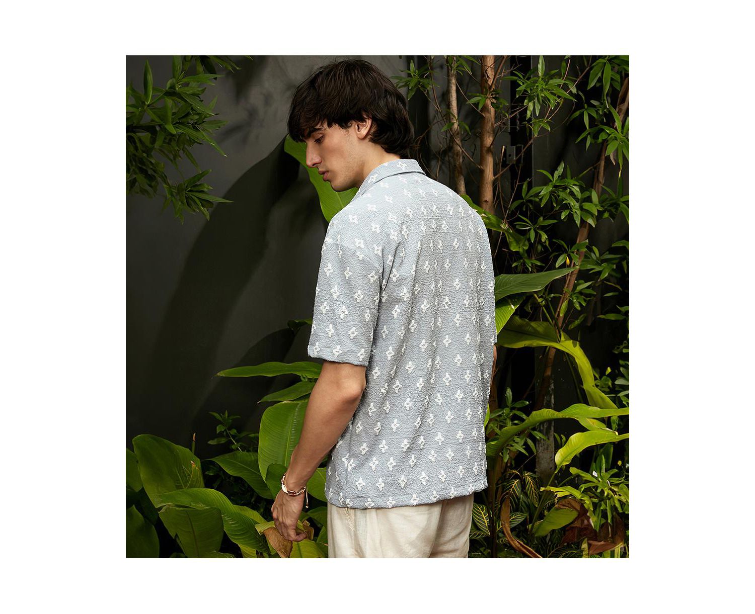 Men's Baby Blue Floral-Tactile Oversized Shirt
