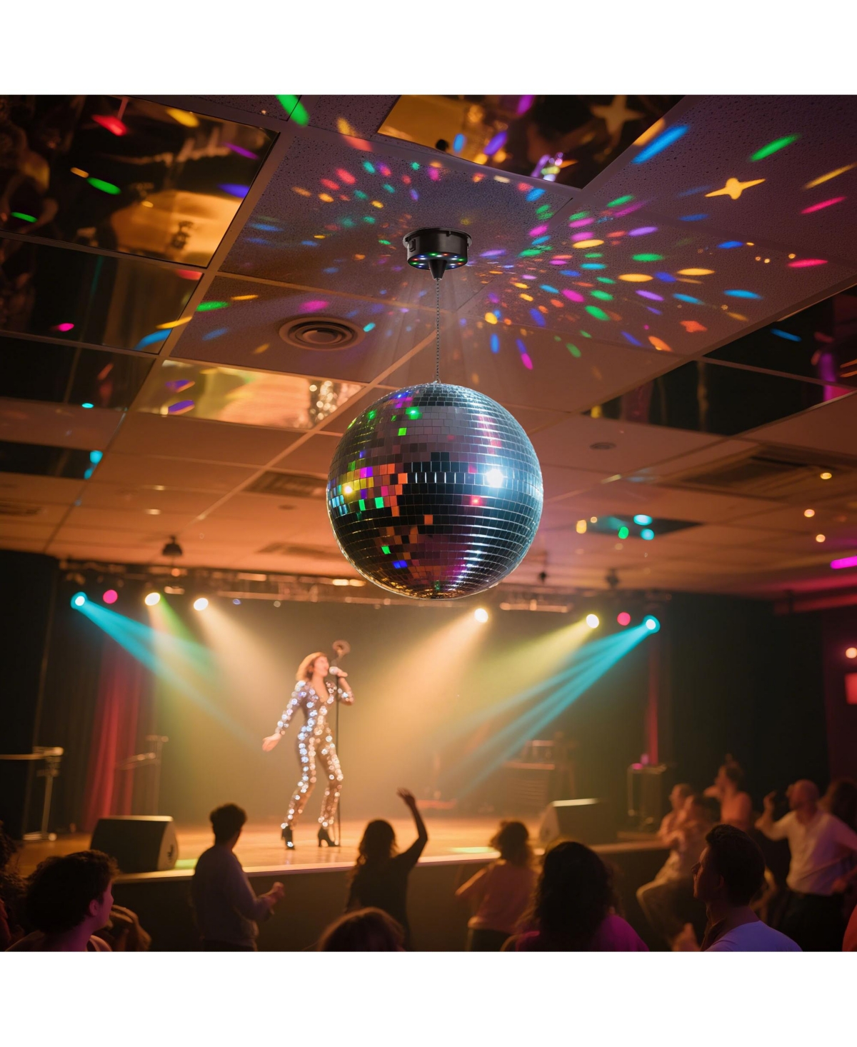 Yescom 16" Large Disco Ball with Motor Rotating 6RPM 18 Rgbw Led Lights for 70s 80s Party Wedding Event Holiday Decor