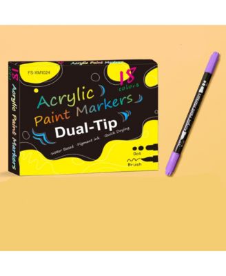 18 Colors Dual Tip Acrylic Paint Markers with Dot Tip and Brush Tip for Wood, Stone, Rock Painting, Ceramic Surfaces and DIY Crafts Making