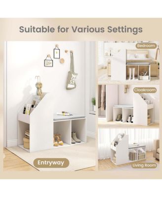 Shoe Storage Bench with Removable Seat Cushion 3 Side Storage Compartments