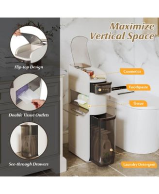 4-Tier Narrow Bathroom Storage Cabinet with Drawers Tissue Box Wheels for Kitchen