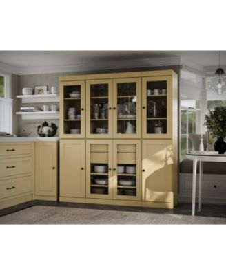 100% Solid Wood Pantry China Cabinet, Clear Glass & Shaker Doors, 2 Drawers, Adjustable Shelves, 65" Wide, 71.5" Tall