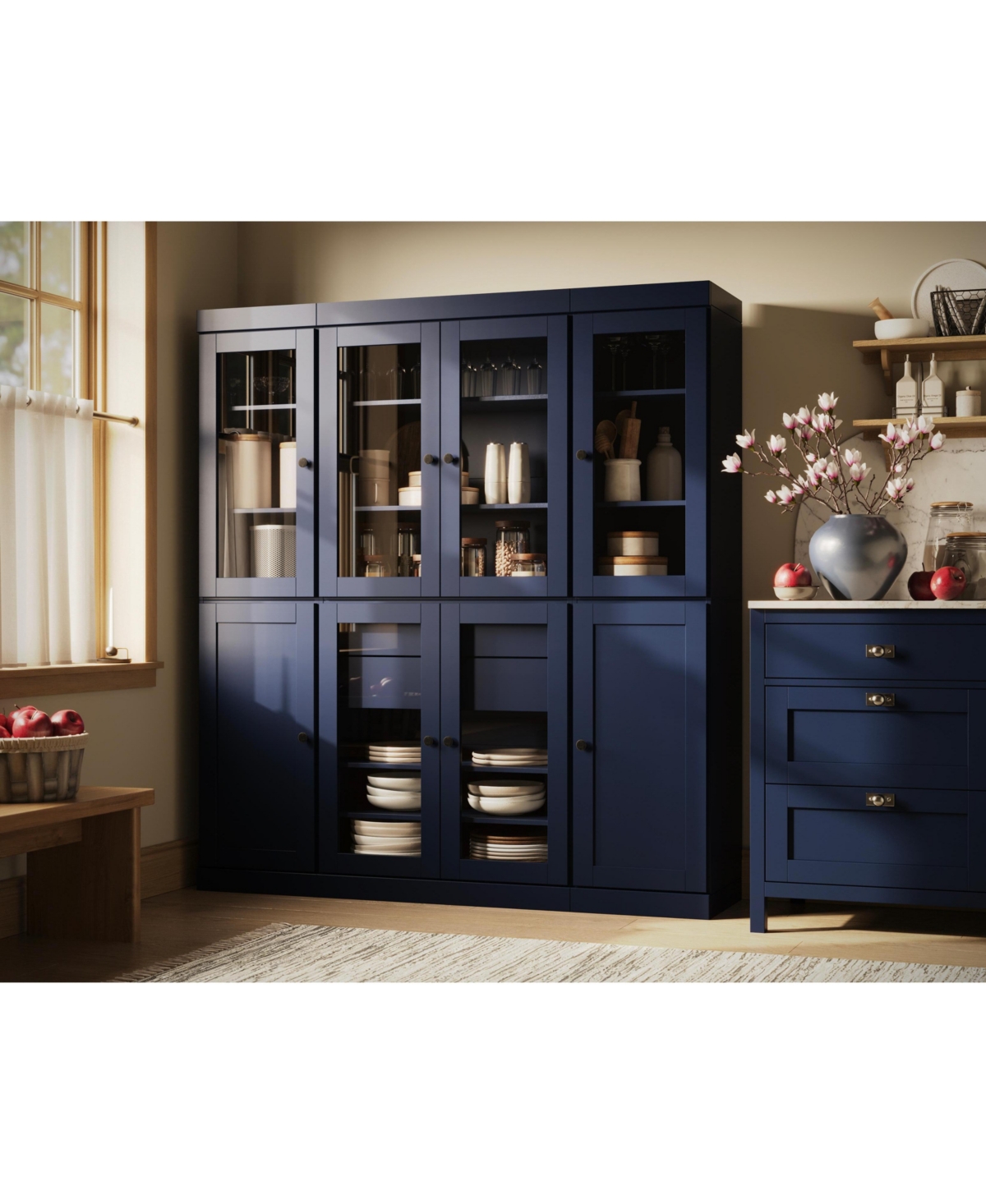 Palace Imports 100% Solid Wood 65" Pantry China Cabinet with Clear Glass, Shaker Doors, 2-Drawers & Adjustable Shelves