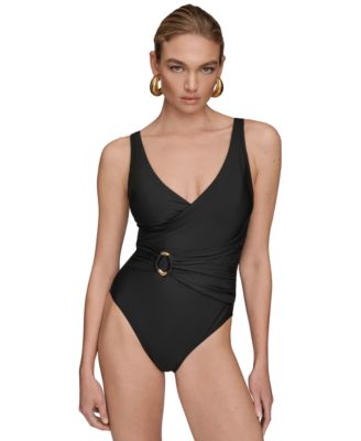 Donna Karan - Women's Belted Wrap Front Swimsuit