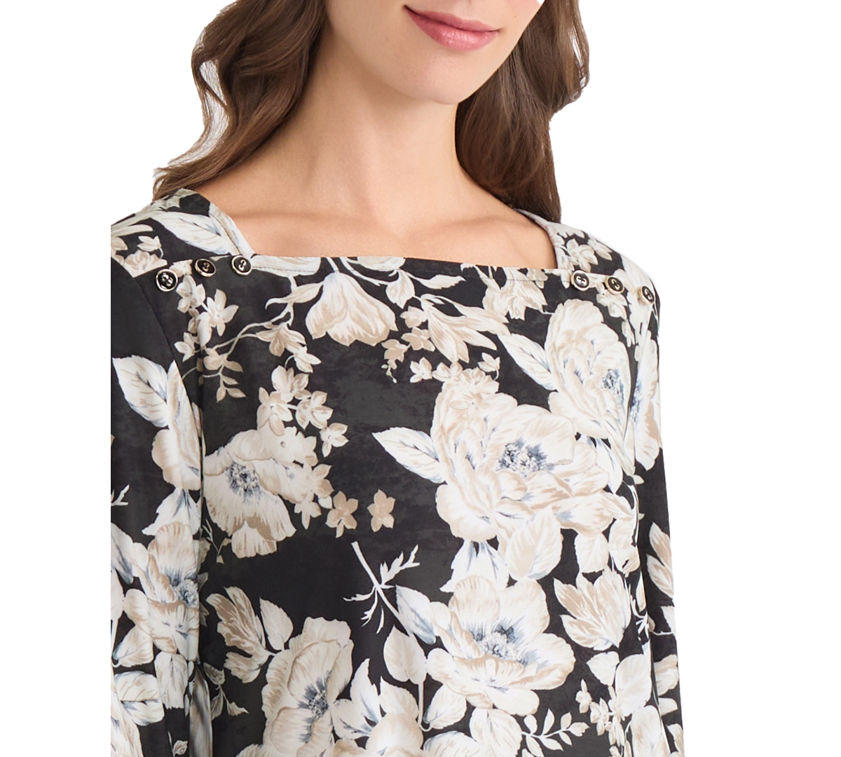 Jones New York Petite 3/4-Sleeve Square Neck Top