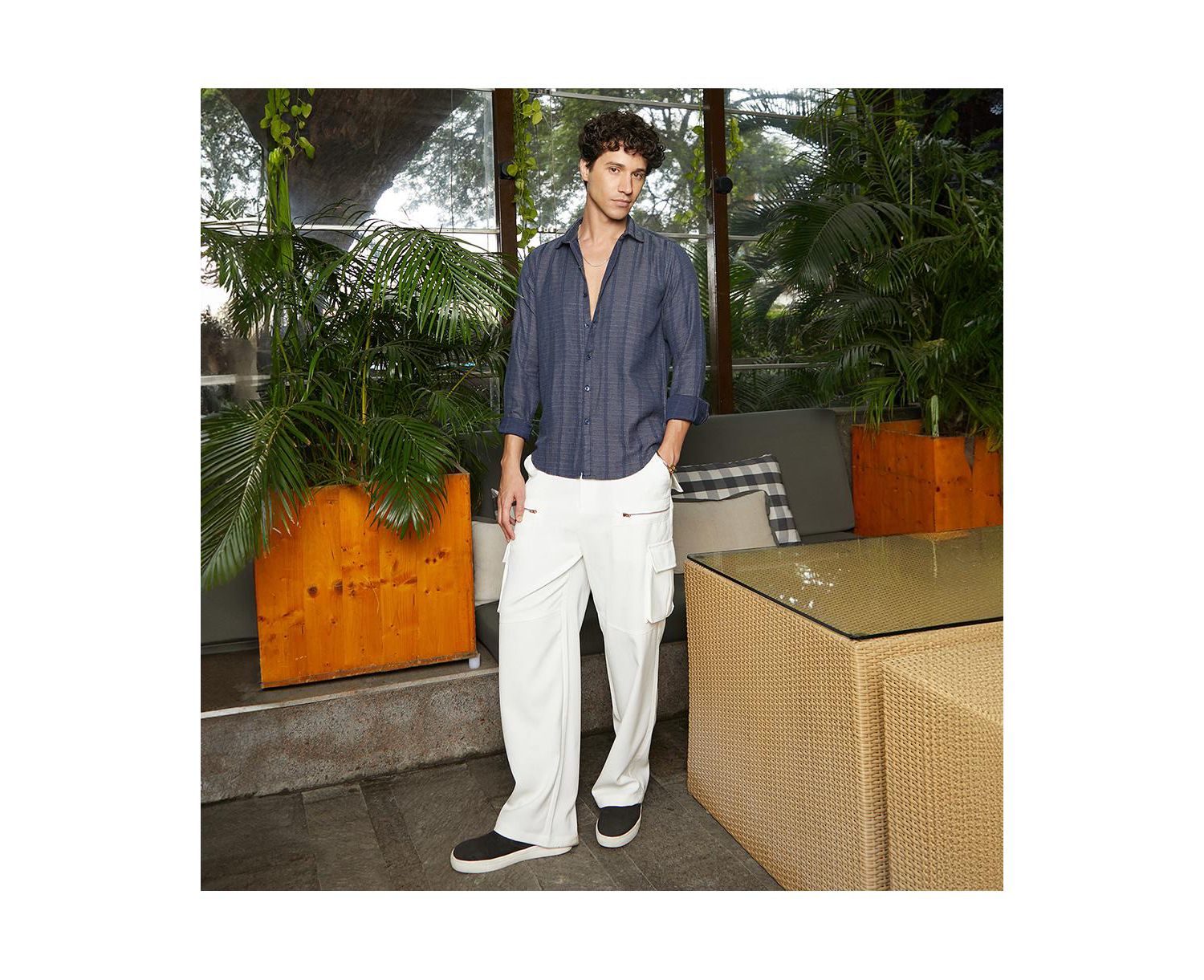 Men's Contrast-Weave Relaxed Shirt