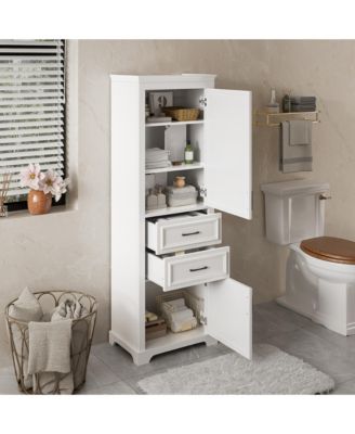 71 Inch Freestanding Bathroom Cabinet with Drawers Space Saving Storage Cabinet with Adjustable and Fixed Shelves