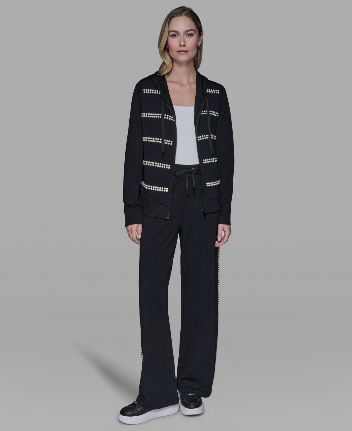 Karl Lagerfeld Paris Women's Imitation Pearl Zipper Tracksuit Jacket