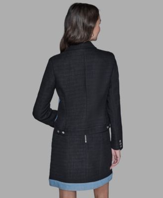 Women's Front Button Tweed and Denim Blazer