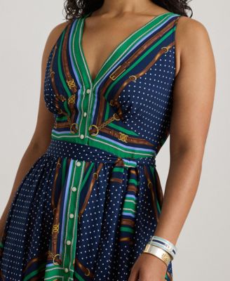 Plus Size Belted Polka-Dot V-Neck Dress