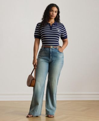 Plus Size Striped Polo Sweater