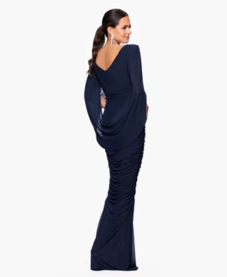 Women's Mesh Cape V-Neck Gown Dress