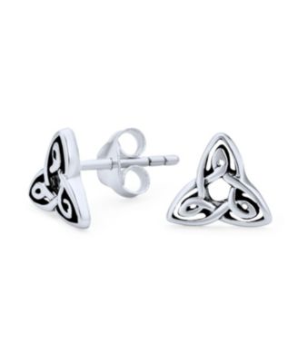 Set of 2 Ancient Small Celtic Irish Infinity Love Knot Trinity Symbol & Round Triskele Stud Earrings Oxidized Sterling Silver