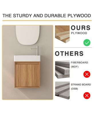 16&amp;quot; Small Bathroom Vanity Wall Mounted, Acacia Solid Wood Bathroom Vanity with White SMC Resin Basin, Modern Bathroom Vanity with Soft-Close Door