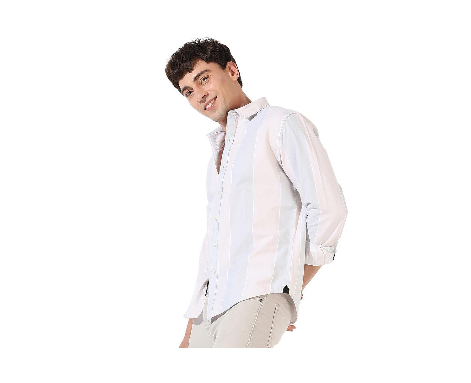 Men's White And Blue Striped Regular Fit Casual Shirt