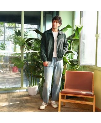 Men's Emerald Green Crease-Tactile Bomber Jacket