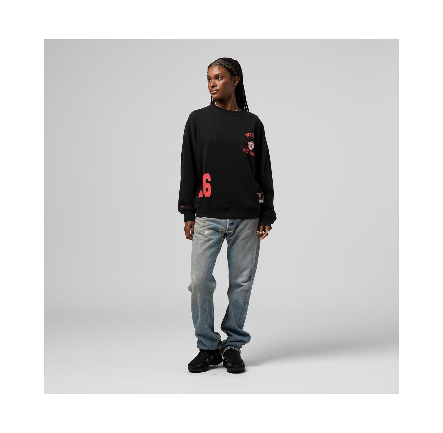 Women's Black Detroit Red Wings Crewneck Sweatshirt
