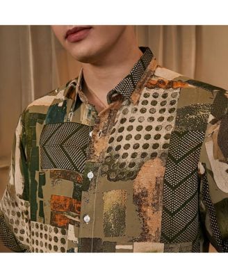 Men's Olive Green & Coffee Brown Earthy-Abstract Shirt