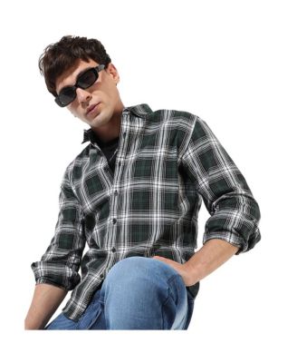 Men's Green Checkered Regular Fit Casual Shirt