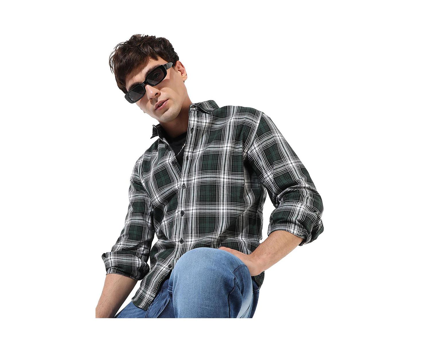 Men's Green Checkered Regular Fit Casual Shirt