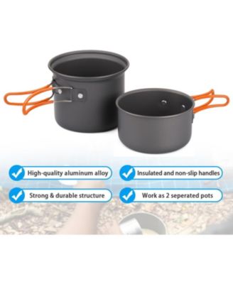 6pcs Camping Cookware Mess Kit with Lightweight Pot, Stove, Spork and Carry Mesh Bag, Great for Backpacking Outdoor Camping Hiking and Picnic