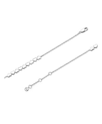 Sweet Heart Chain Bracelet in Rhodium Plated Sterling Silver, Adj 6.5/7.0/7.5 inch