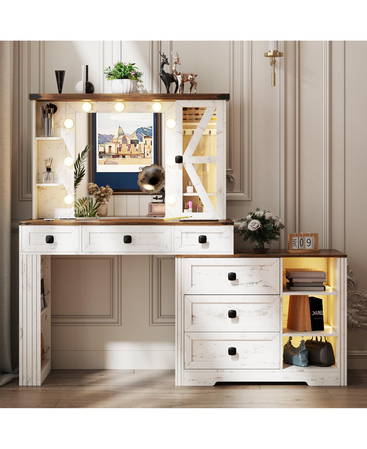 Vlsrka Vanity Makeup Desk with Mirror and Lights