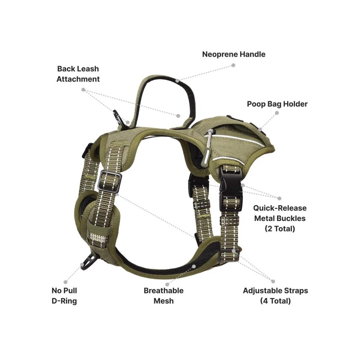 Petmarvel Heavy Duty Tactical Dog Harness with Poop Bag Holder