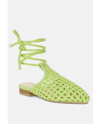 TUTSI Womens Handwoven Honeycomb Tie Up Flat Mules