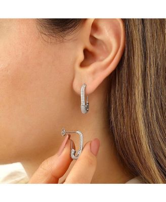 Women's Pave Stud Safety Pin Earring Jewelled Sterling Silver