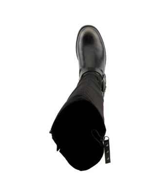 Women's Misdreavus Metallic Burnished Tall Boot with Dual Buckles and Extended Calf Fit