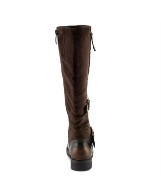 Women's Misdreavus Metallic Burnished Tall Boot with Dual Buckles and Extended Calf Fit