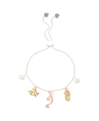 Little Mermaid Cubic Zirconia and Mother of Pearl Charm Bolo Bracelet